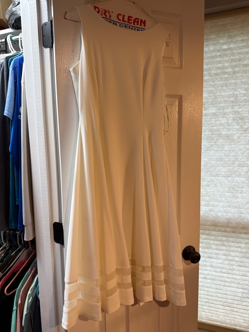 Calvin Klein Cream Midi A-Line Dress with Hem Banding